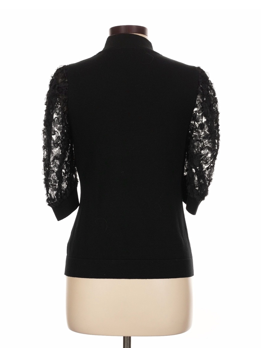 Catherine Malandrino Black Lace Sleeve Knit Top